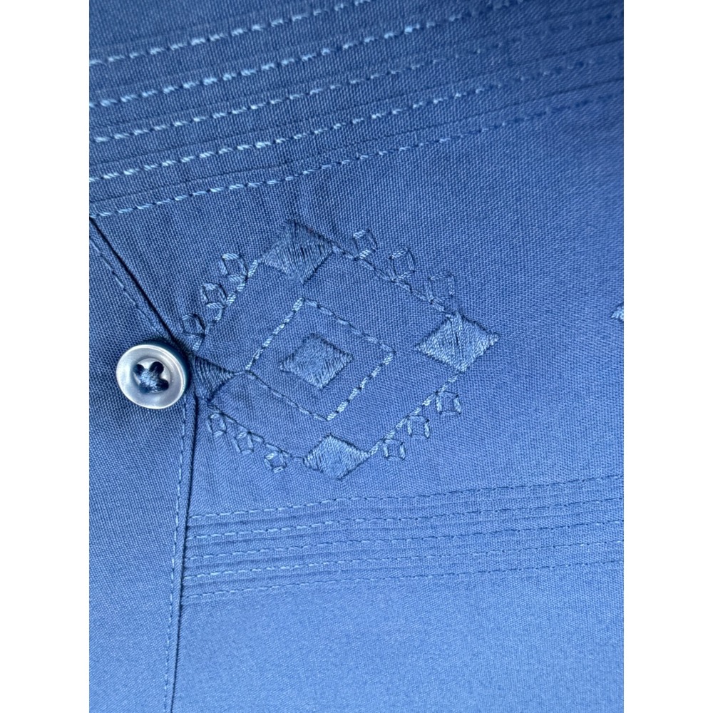 Cubavera Mens Blue Short Sleeve Guayabera Shirt Embroidered Pintuck 2XLT Tall - Picture 5 of 10